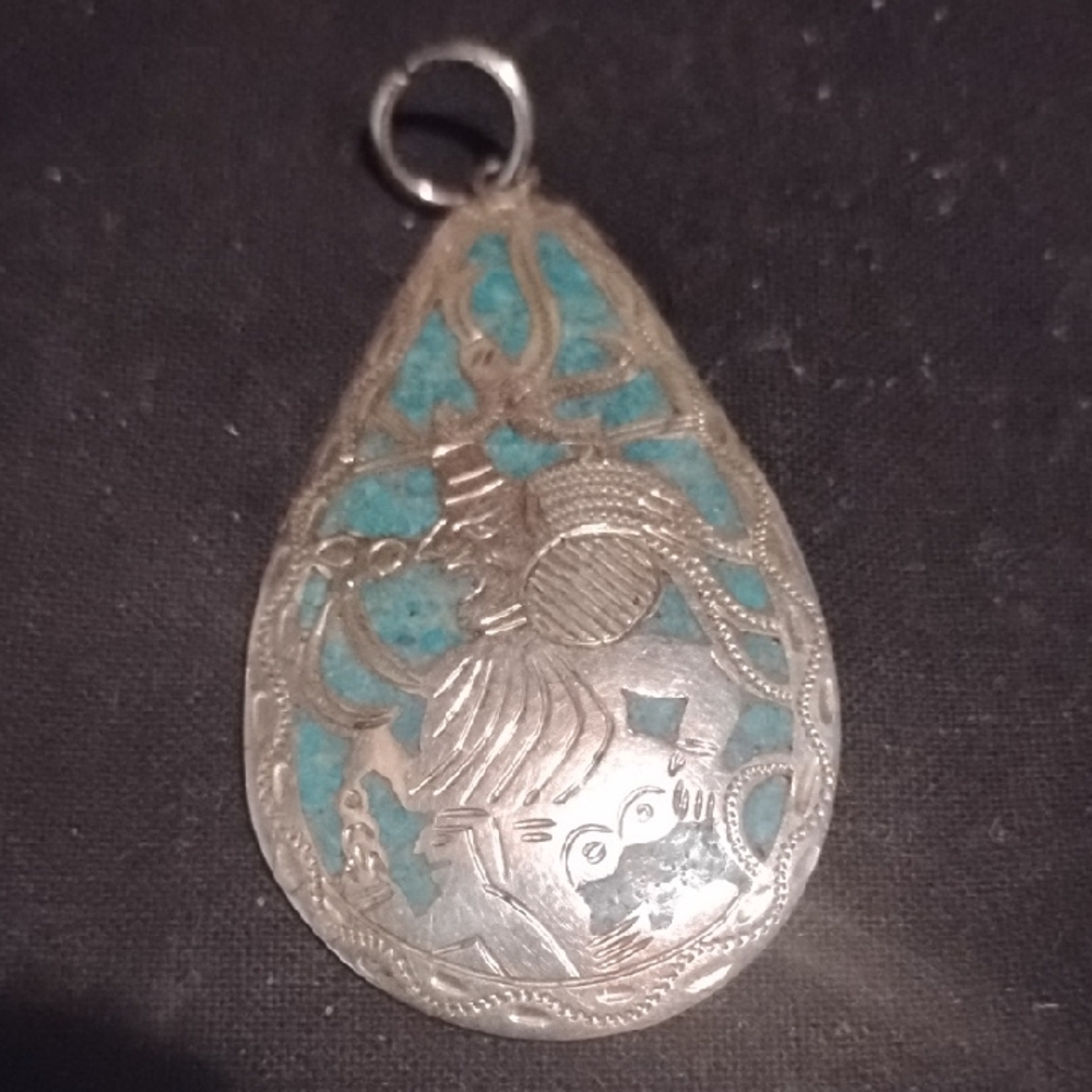 Artisan Silver and Turquoise Teardrop Necklace